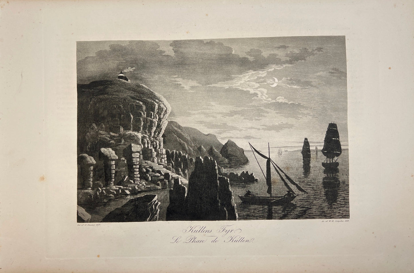 Antique Engraving - Ulrik Thersner - View of Kullens Lighthouse in Sweden - E3