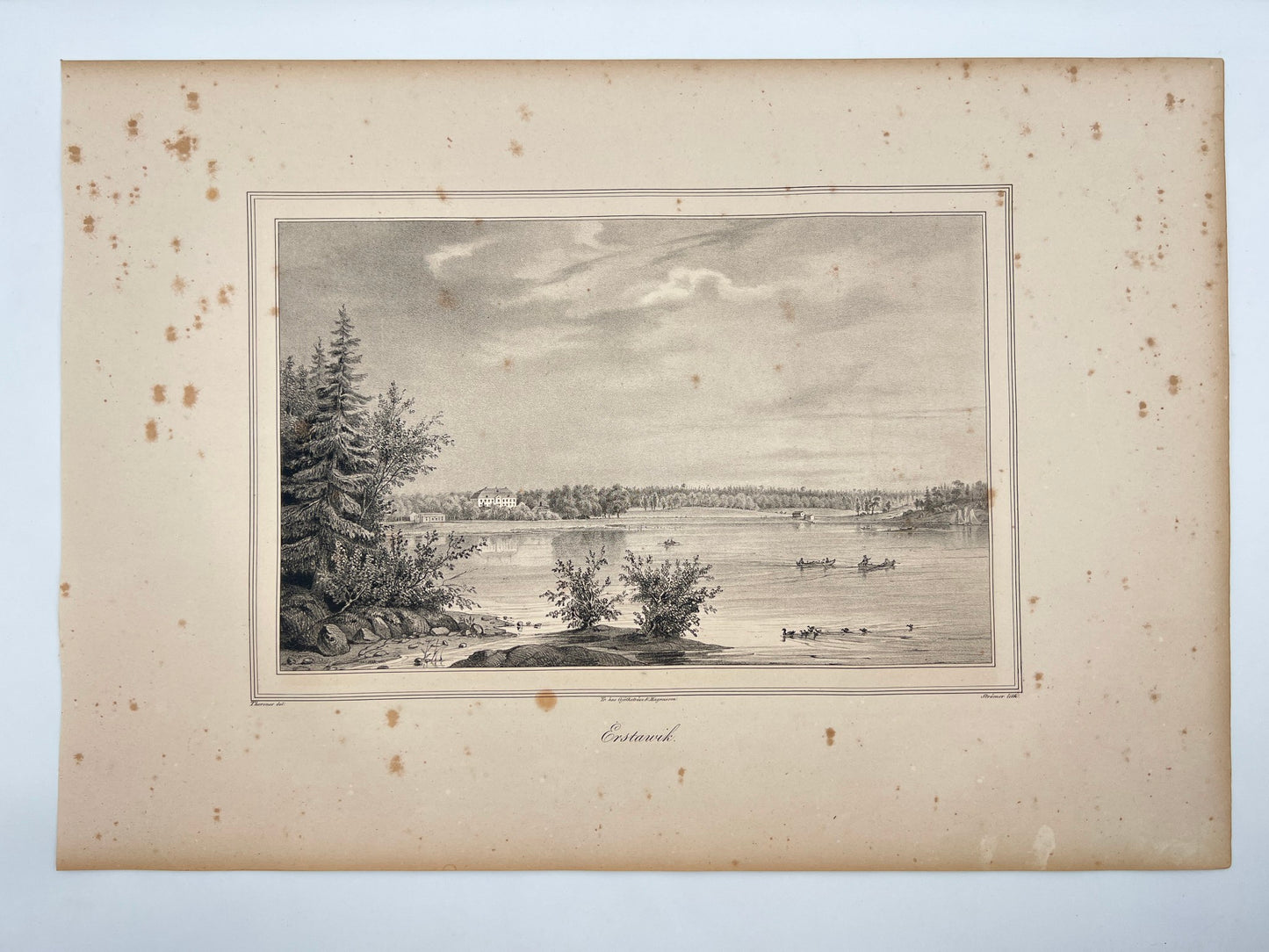 Antique Engraving - Ulrik Thersner - View of Erstavik Mansion in Sweden - E3