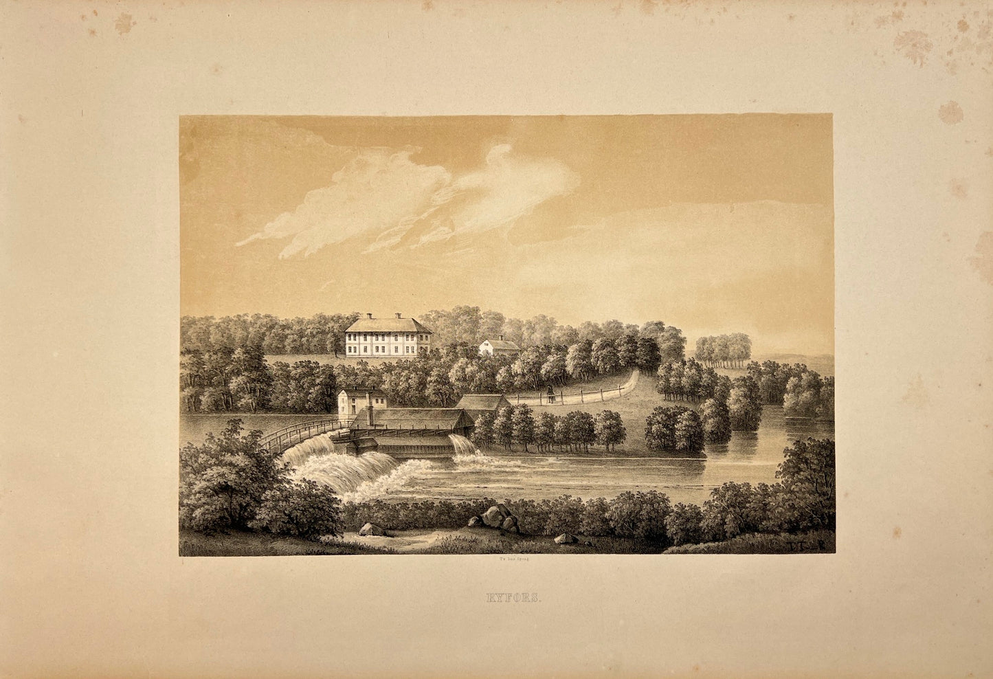 Antique Engraving - Ulrik Thersner - View of Ryfors Gammelskog in Sweden - E3