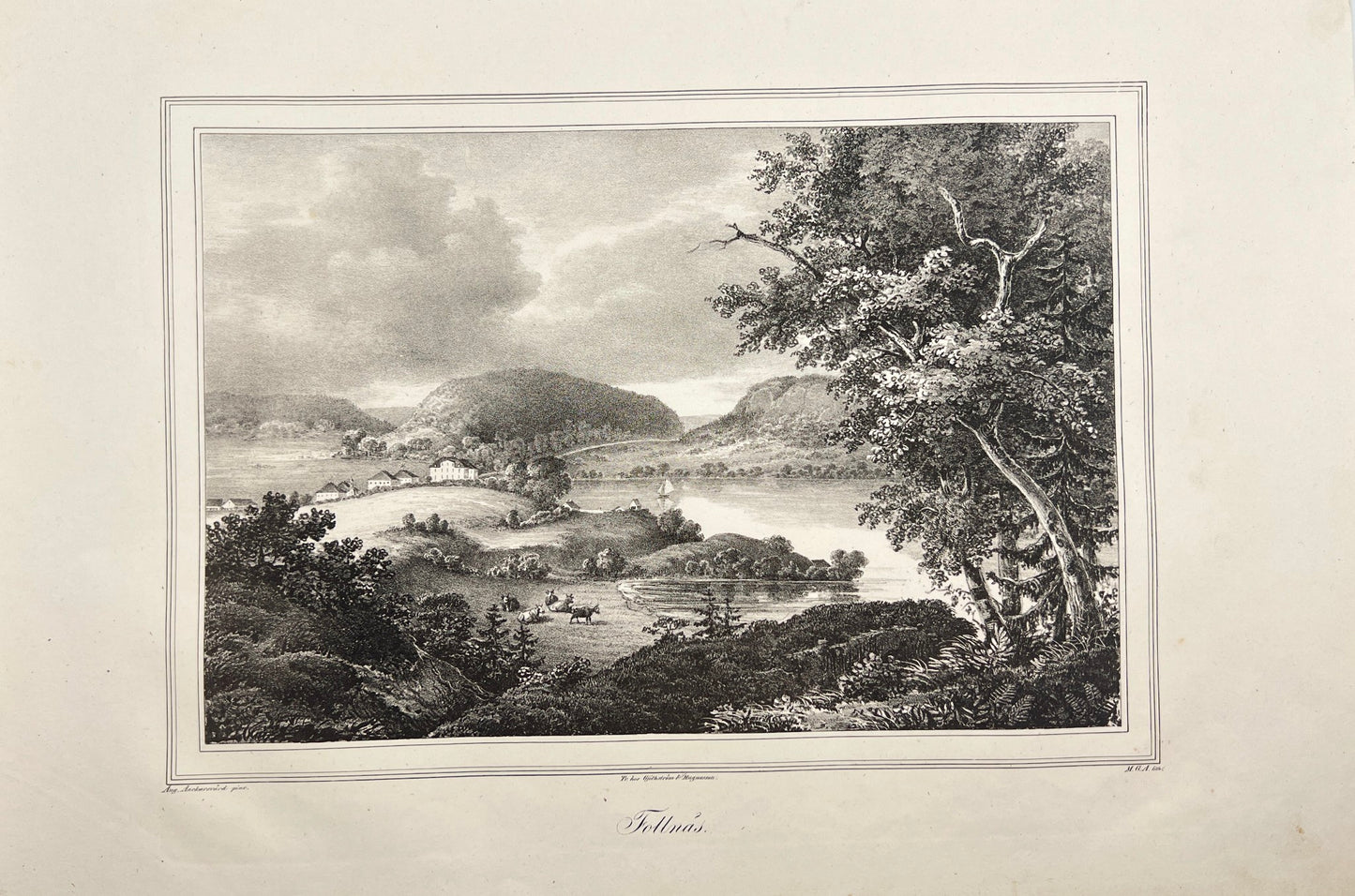 Original Antique Engraving - Ulrik Thersner - View with Fallnas Farm - E3