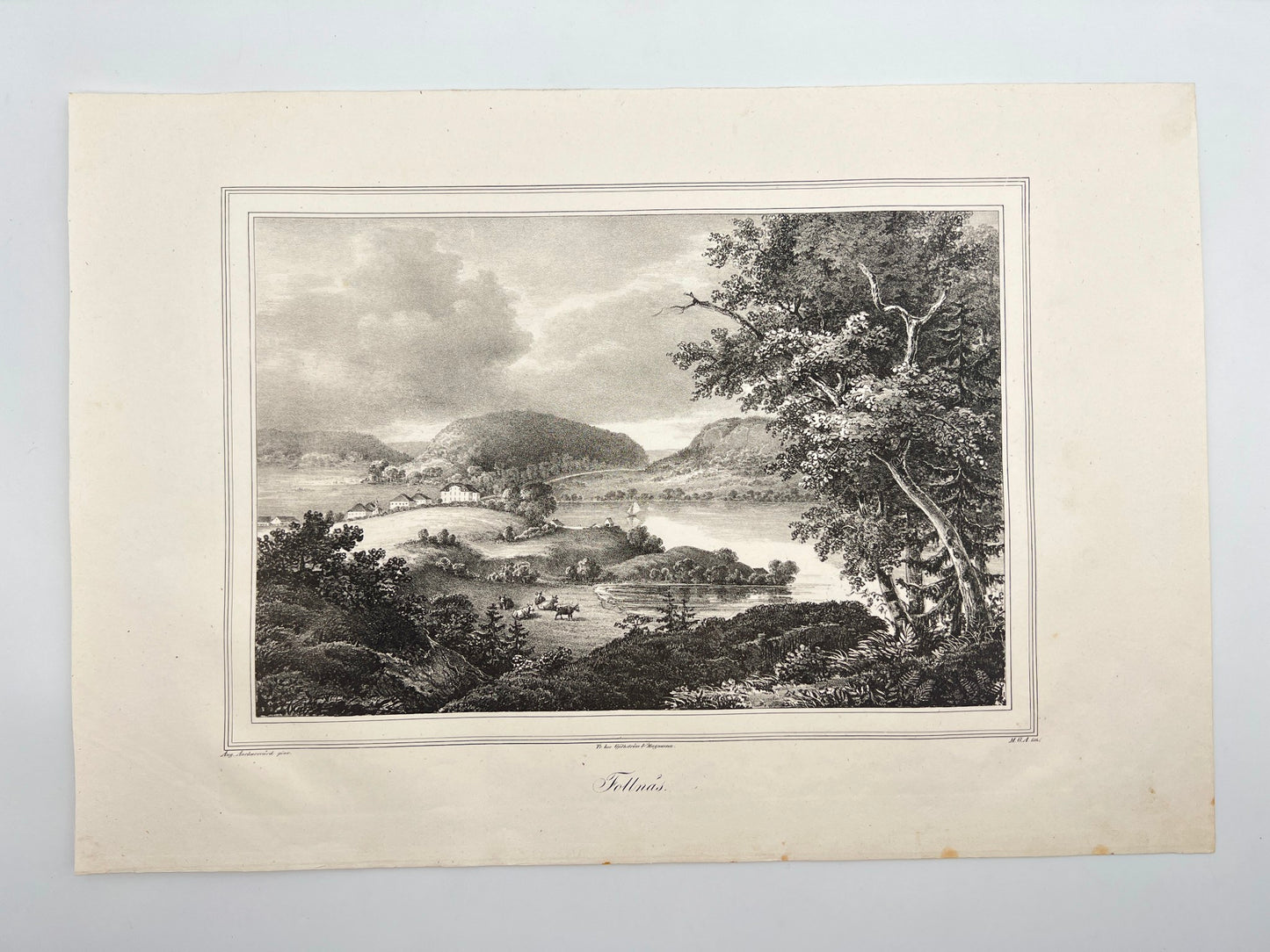 Original Antique Engraving - Ulrik Thersner - View with Fallnas Farm - E3