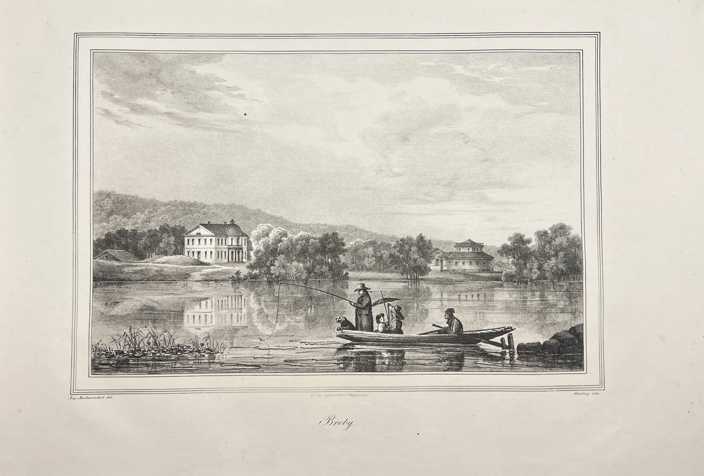 Antique Engraving - Ulrik Thersner - View with Broby Farm in Sweden - E3