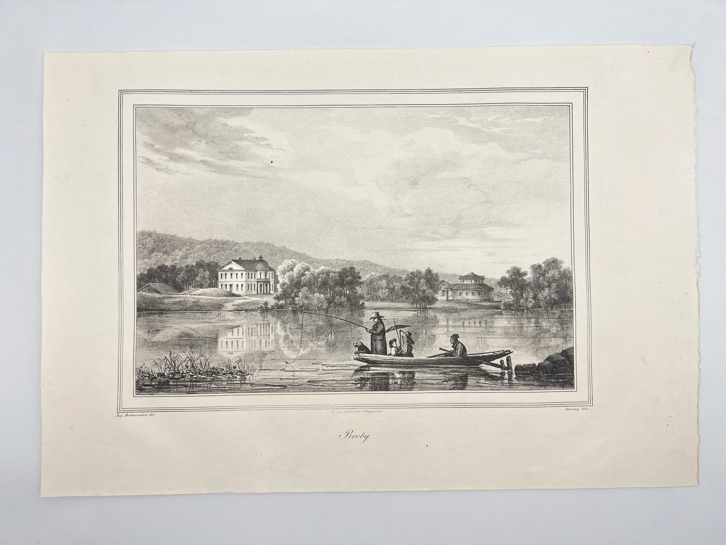 Antique Engraving - Ulrik Thersner - View with Broby Farm in Sweden - E3