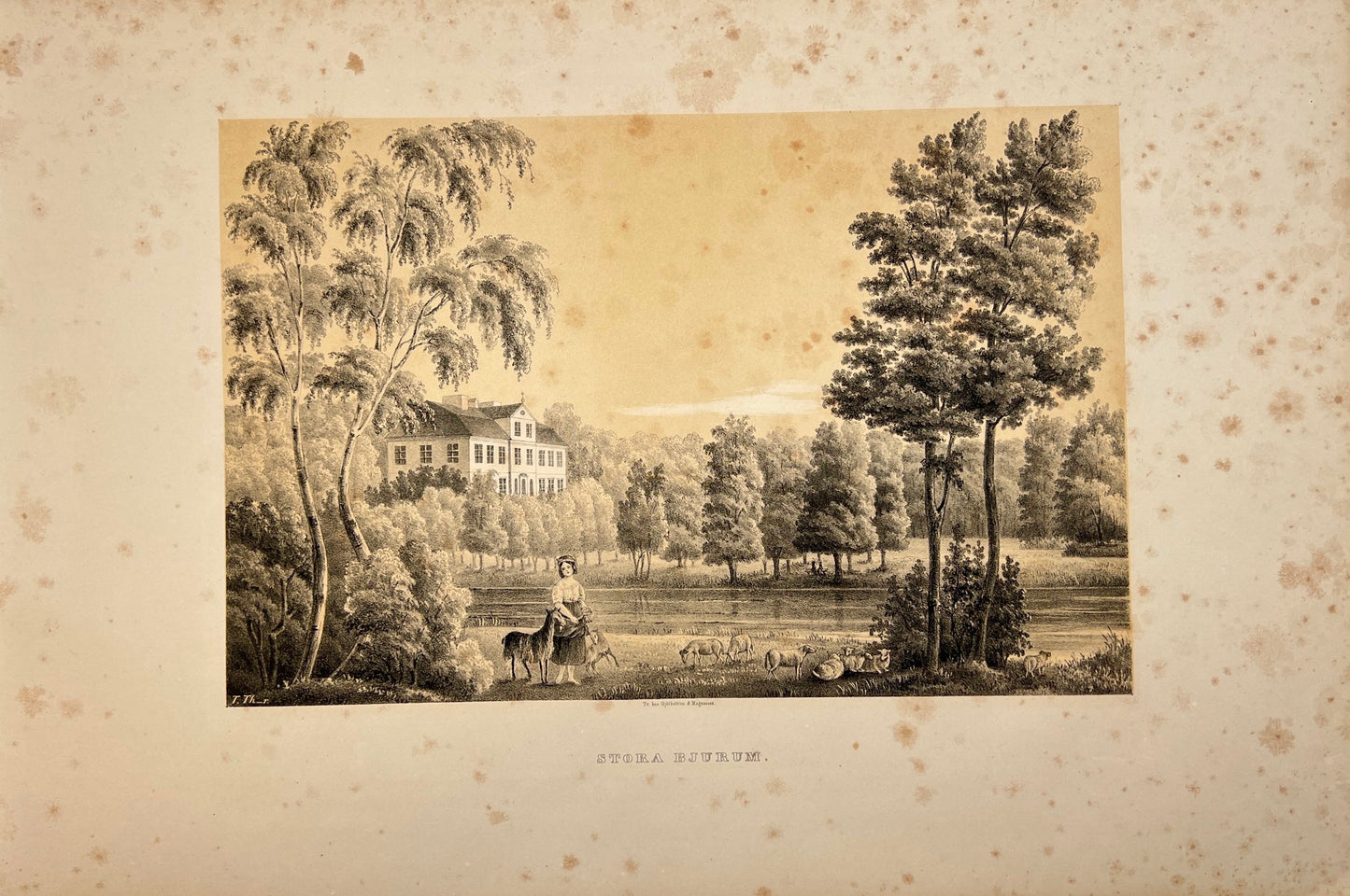 Antique Engraving - Ulrik Thersner - View of Stora Bjurum in Sweden - E3