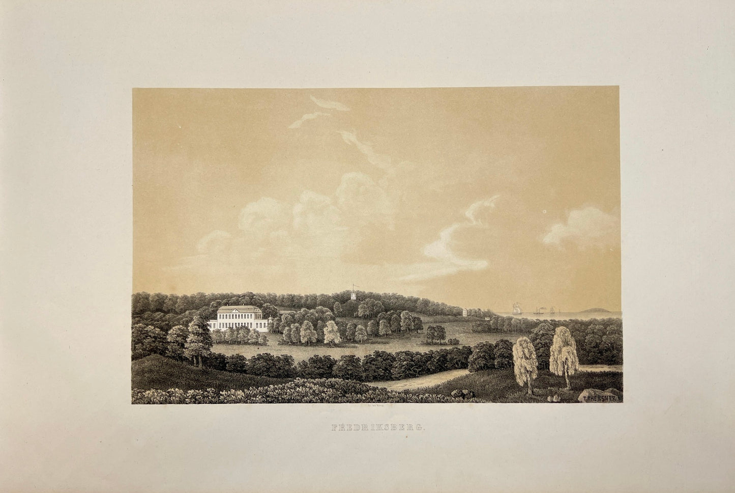 Original Antique Engraving - Ulrik Thersner - View of Fredriksberg - E3