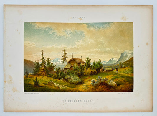 Old Chromolithograph - View of Kvikkjokk Church - Lapland - Carl Pettersson - E2