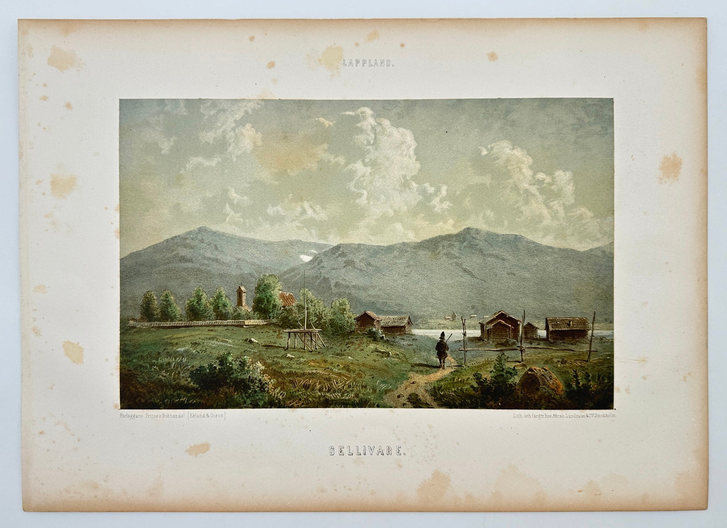 Old Lithograph - View of Gellivare - Landscape of Sweden - Carl Pettersson - E2