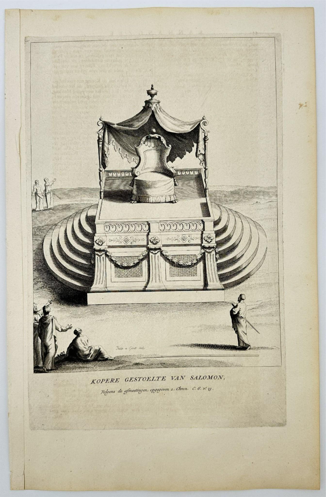 Antique Print - Antoine Calmet - King Solomon's Copper Throne from Bible - F5