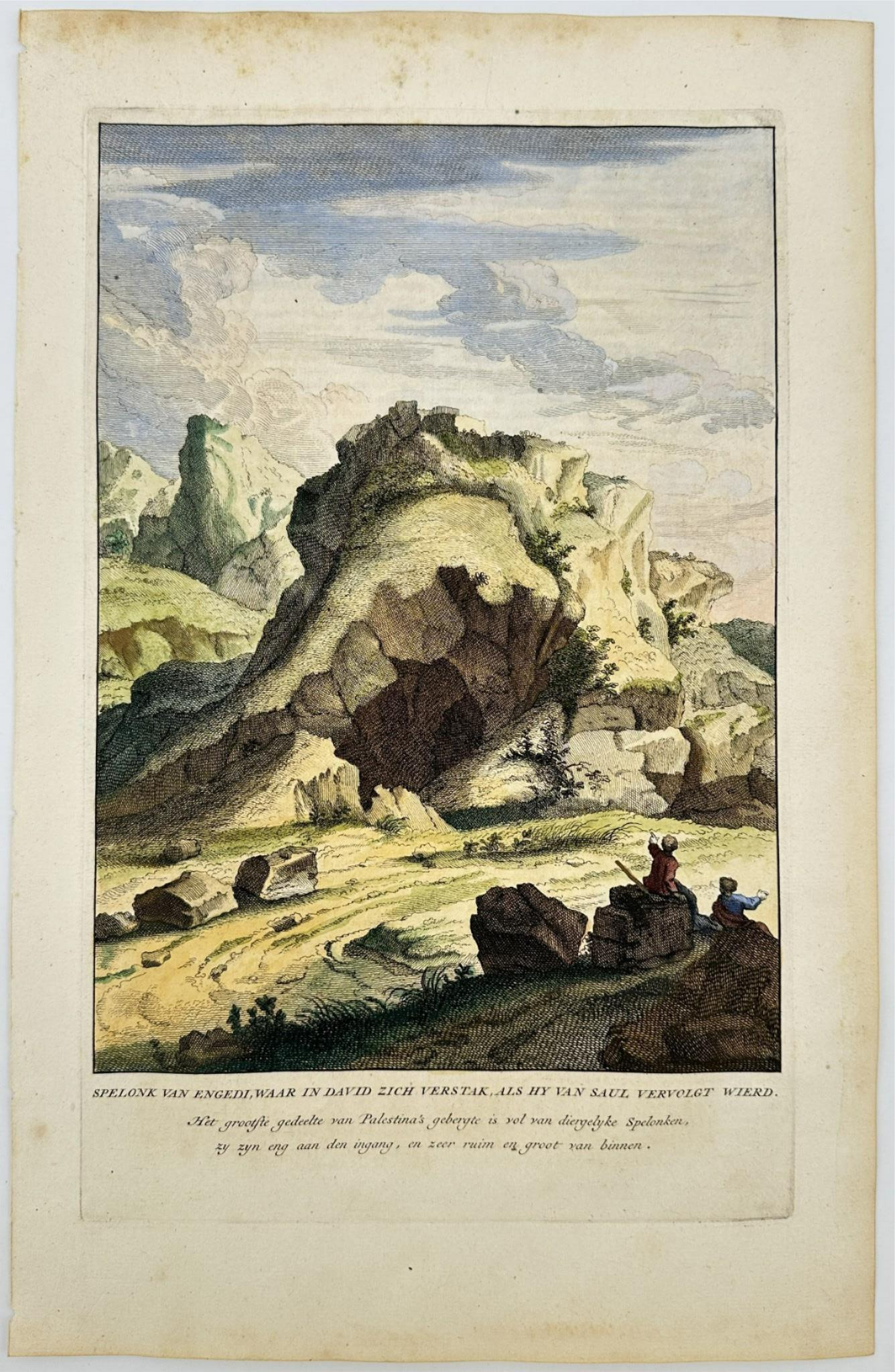 Antique Print - Antoine Calmet - The Cave of Engedi where David Hid - F5