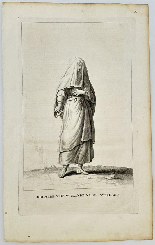 Antique Print - Antoine Calmet - Jewish woman going to the Synagogue - F5