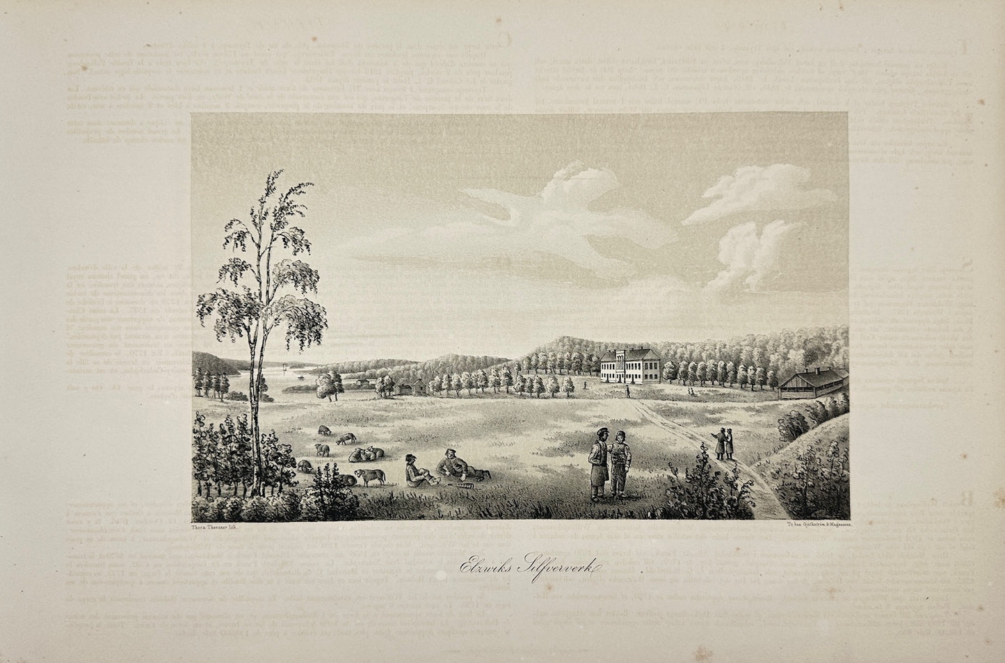 Antique Engraving - Ulrik Thersner - View of Elzwik Silver Works in Sweden - E3