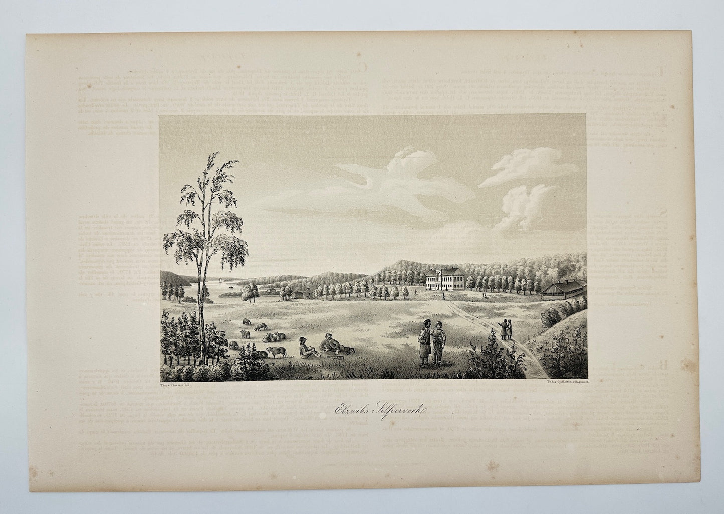 Antique Engraving - Ulrik Thersner - View of Elzwik Silver Works in Sweden - E3