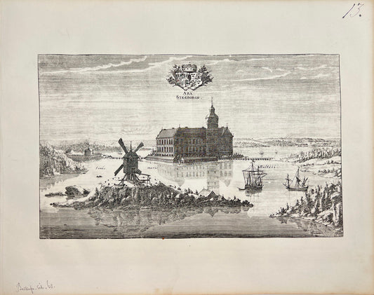 Original Antique Lithograph - Erik Dahlberg - View of Stegeborg Castle - E1