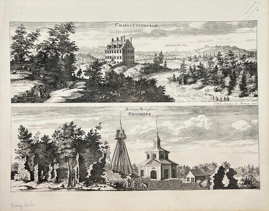 Antique Print - Erik Dahlberg - View of Charlottenborg Krokek's Monastery - E1