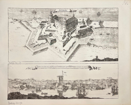 Original Antique Print - Erik Dahlberg - View of Festung Älvsborg in Sweden - E1