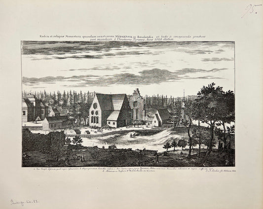 Antique Print - Erik Dahlberg - View of Abbey Kloster Nydala in Sweden - E1