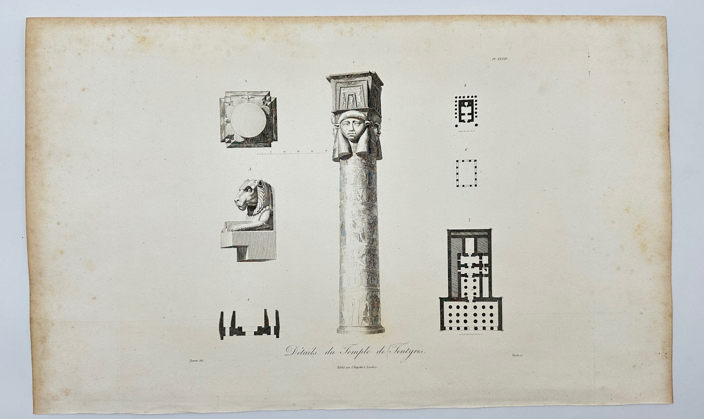 Antique Print - Vivant Denon - Details of the Temple of Tentyris - Egypt - F3