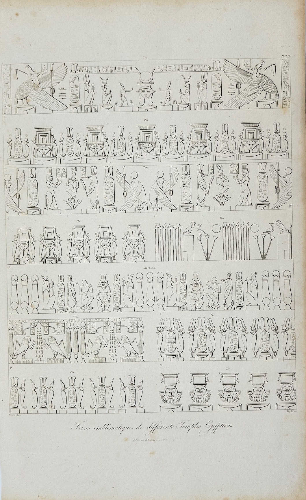 Antique Print - Denon - Friezes from Different Egyptian Temples - Egypt - F3