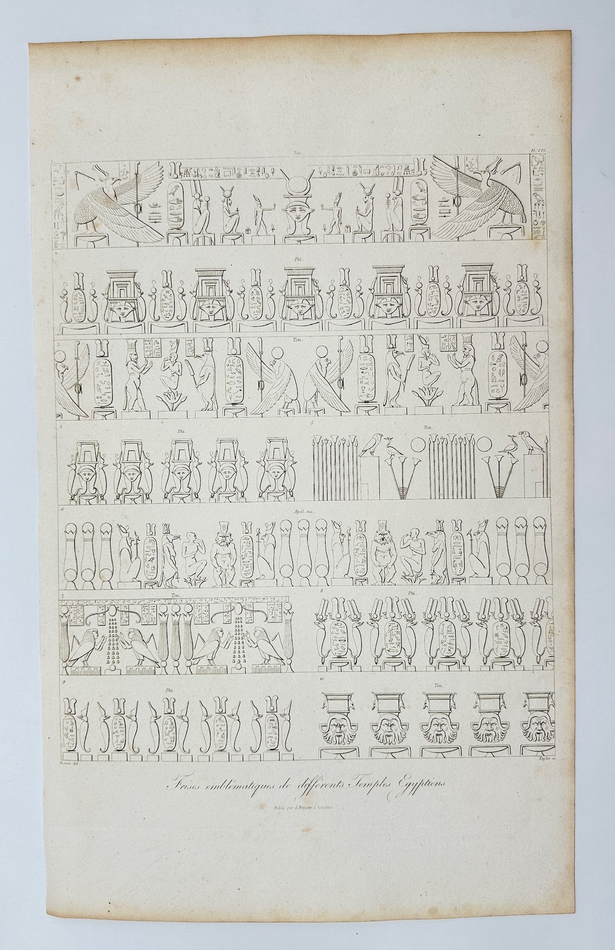 Antique Print - Denon - Friezes from Different Egyptian Temples - Egypt - F3