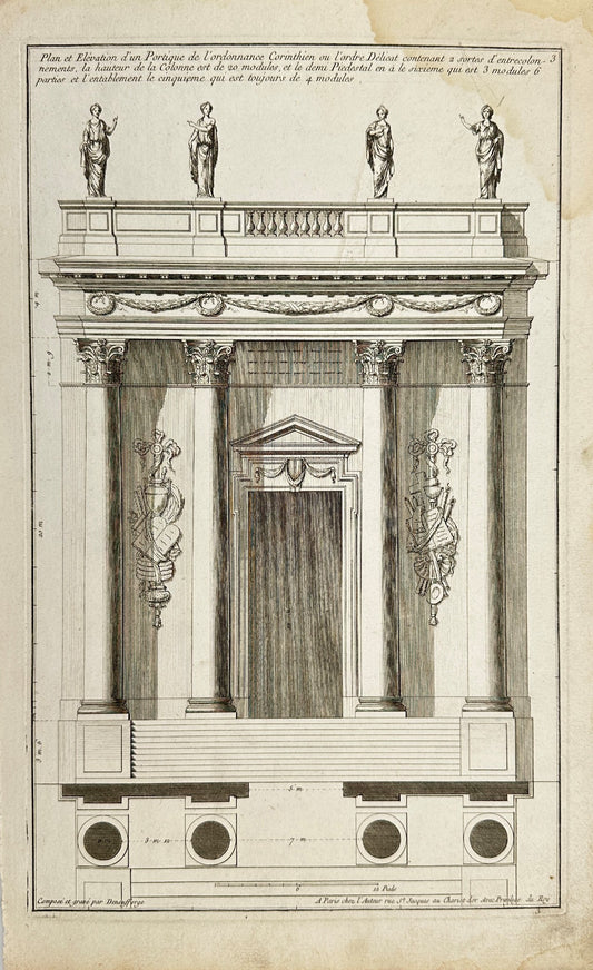 Antique Architectural Print - Jean-Francois de Neufforge - Portico Facade - F3