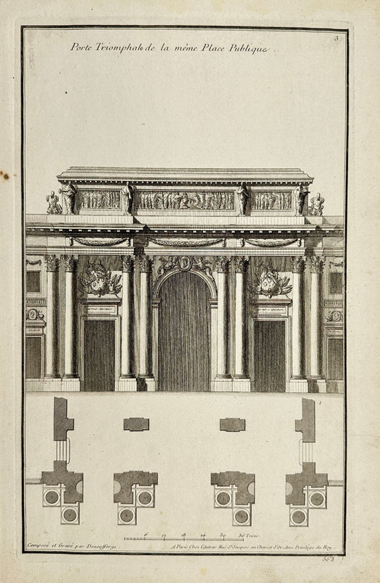 Antique Architectural Print - Jean-Francois de Neufforge - Triumphal Gate - F3