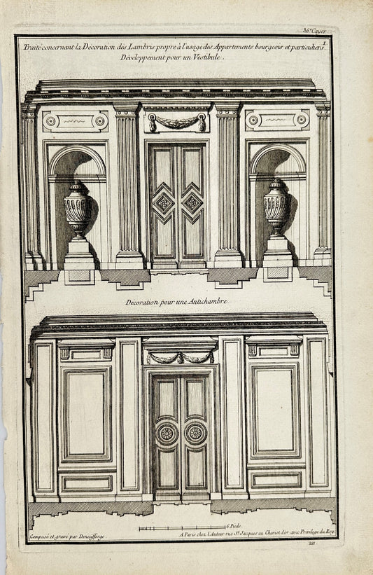 Antique Architectural Engraving - Vestibule in Antechambe - France - F3