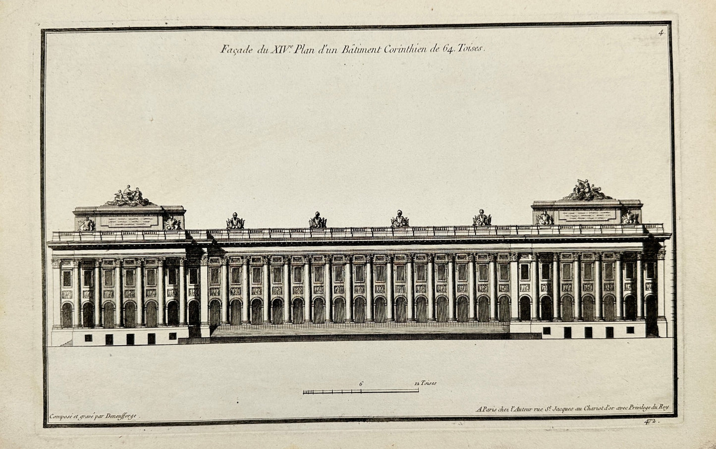 Antique Architectural Print - View of Chatsworth House - France - F3