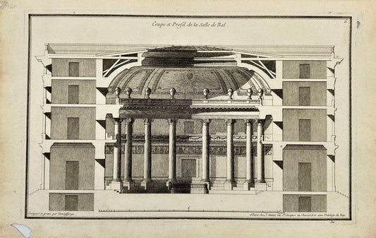 Antique Architectural Print - Section and Profile of the Ballroom - France - F3