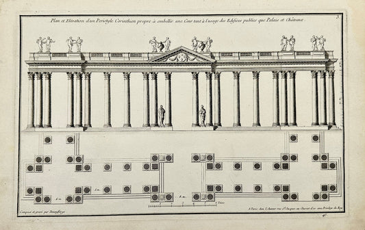 Antique Architectural Print - Plan and Facade of the Corinthian Peristyle - F3