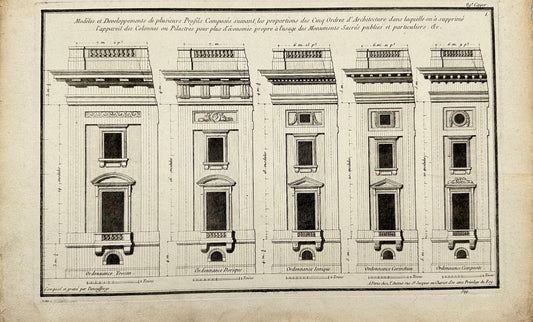 Antique Architectural Print - Models and Profile Developments - France - F3