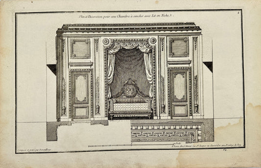 Antique Architectural Print - Room Layout and Decoration - France - F3