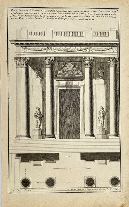 Antique Architectural Print - Corinthian Portico Design: Harmonious Proport - F3