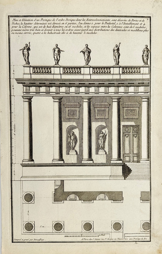 Antique Architectural Engraving - Design for a Portico - France - F3