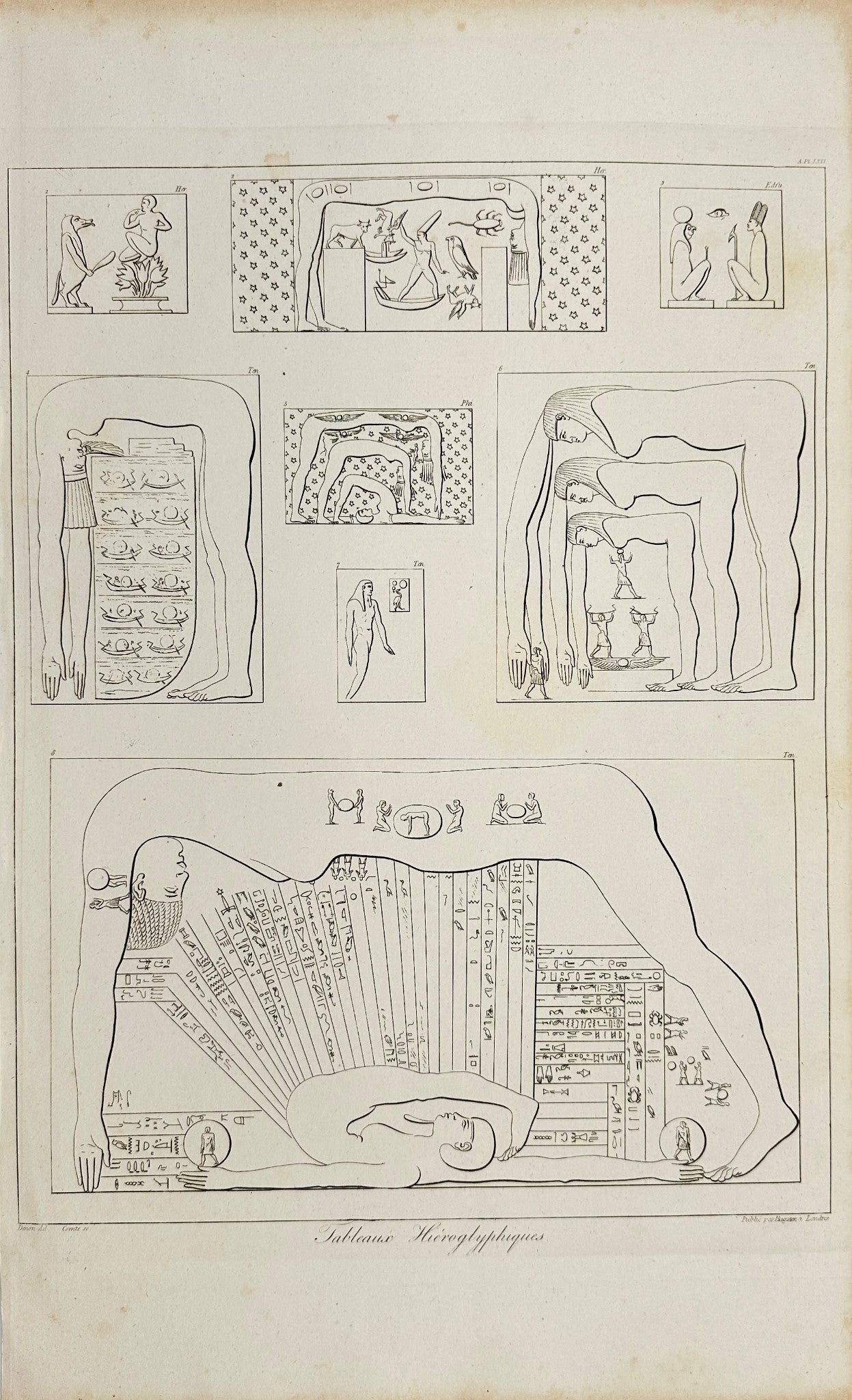 Antique Print - Dominique Vivant Denon - Egyptian Sculptures and Eroglyphs - F3