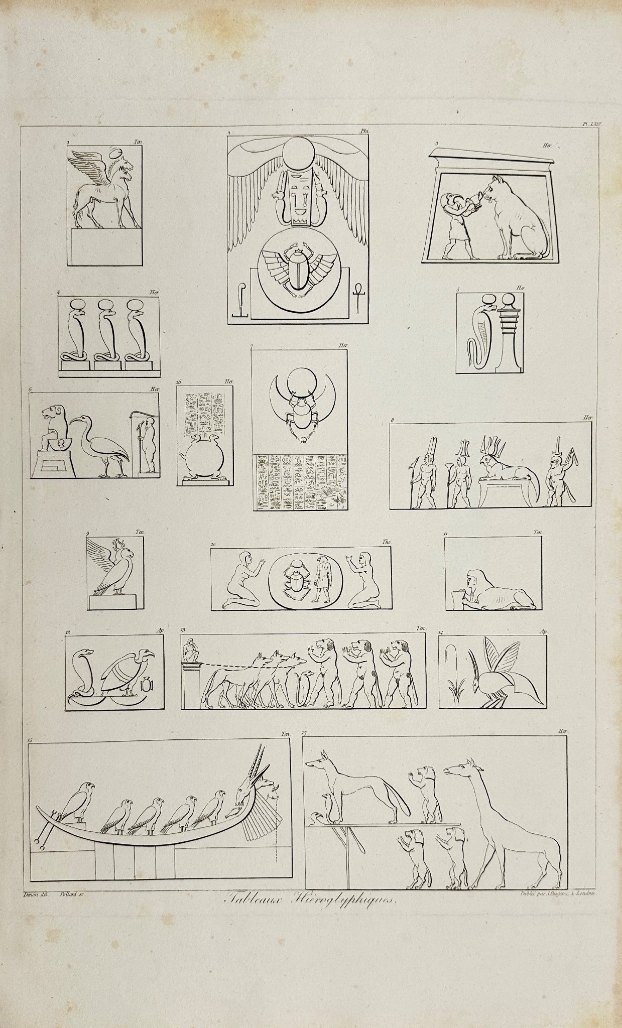 Antique Engraving - Dominique Vivant Denon - Ancient Egyptian Hieroglyphs - F3