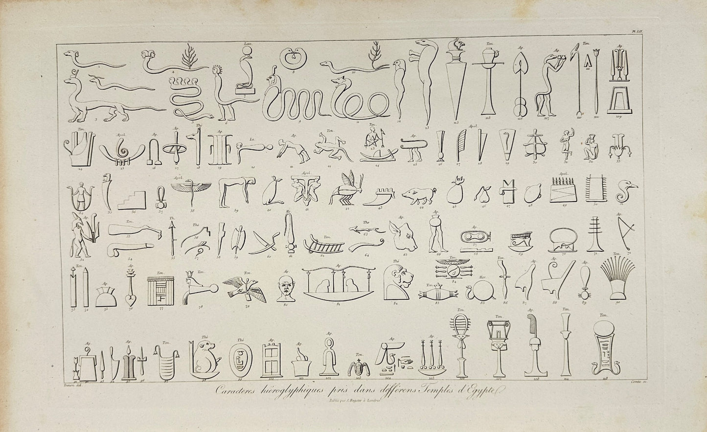 Original Antique Print - Hieroglyphic Symbols in the Temples of Egypt - F3