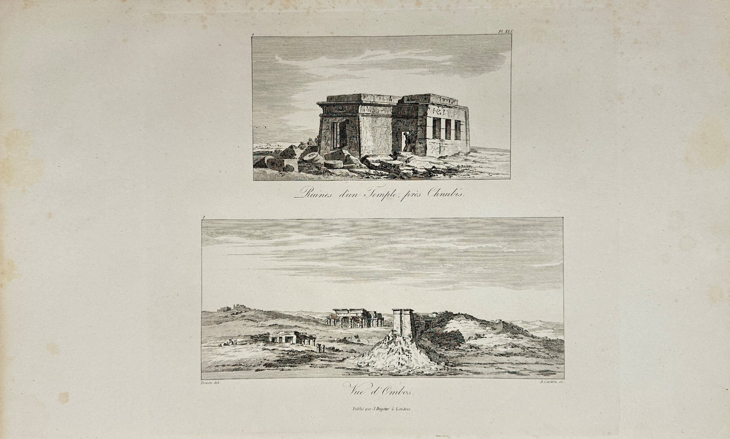 Antique Engraving - Ruins of the temple in front of Shnubis - Egypt - F3