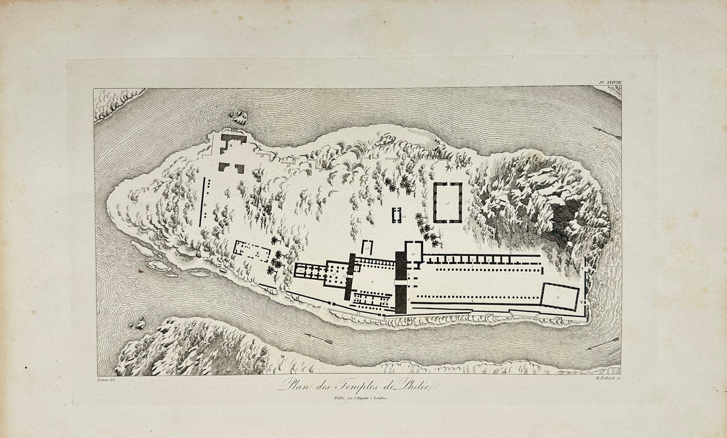 Antique Print - Dominique Vivant Denon - Plan of Temples of Fili - Egypt - F3