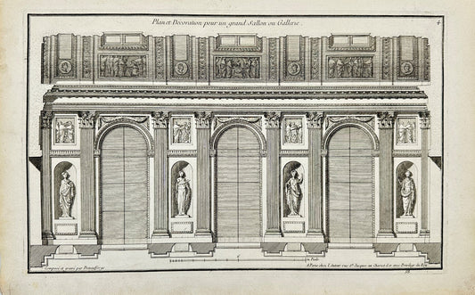 Antique Architectural Print - Plan Decoration for a Large Hall - France - F4