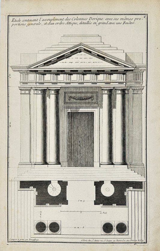 Antique Architectural Print - Jean-Francois de Neufforge - Doric Сolumns - F4