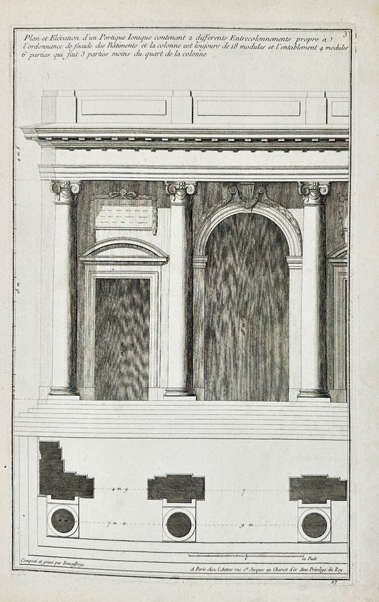 Antique Architectural Print - Jean-Francois de Neufforge - Lonic Portico - F4