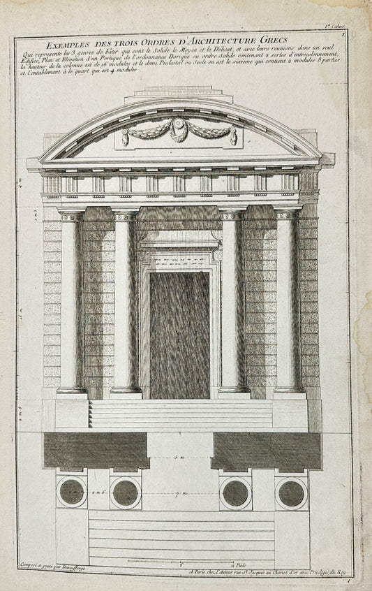 Antique Architectural Print - Examples of the Three Orders of Greek Archite - F4