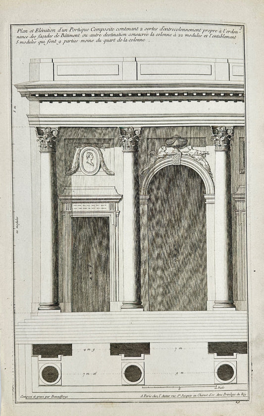 Antique Architectural Print - Plan and Elevation of a Composite Portico - F4