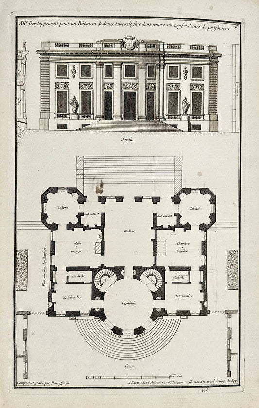 Antique Architectural Print - Jean-Francois de Neufforge - Building Plan - F4