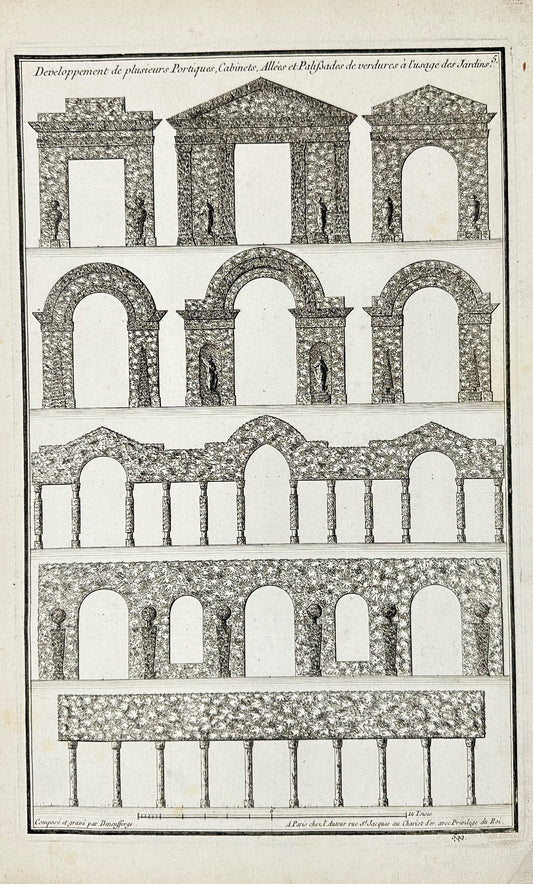 Antique Architectural Print - Portico Development - France - 1770 Year - F4