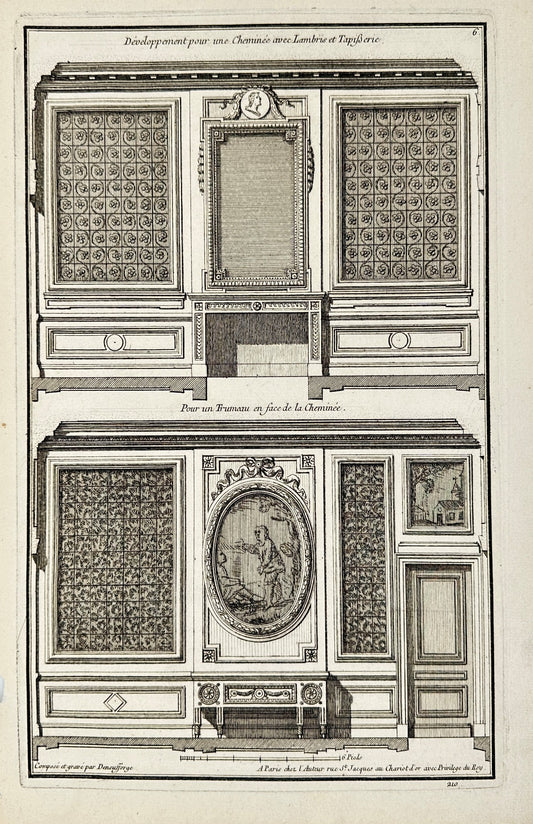 Antique Architectural Print - Fireplace Development - France - 1770 Year - F4