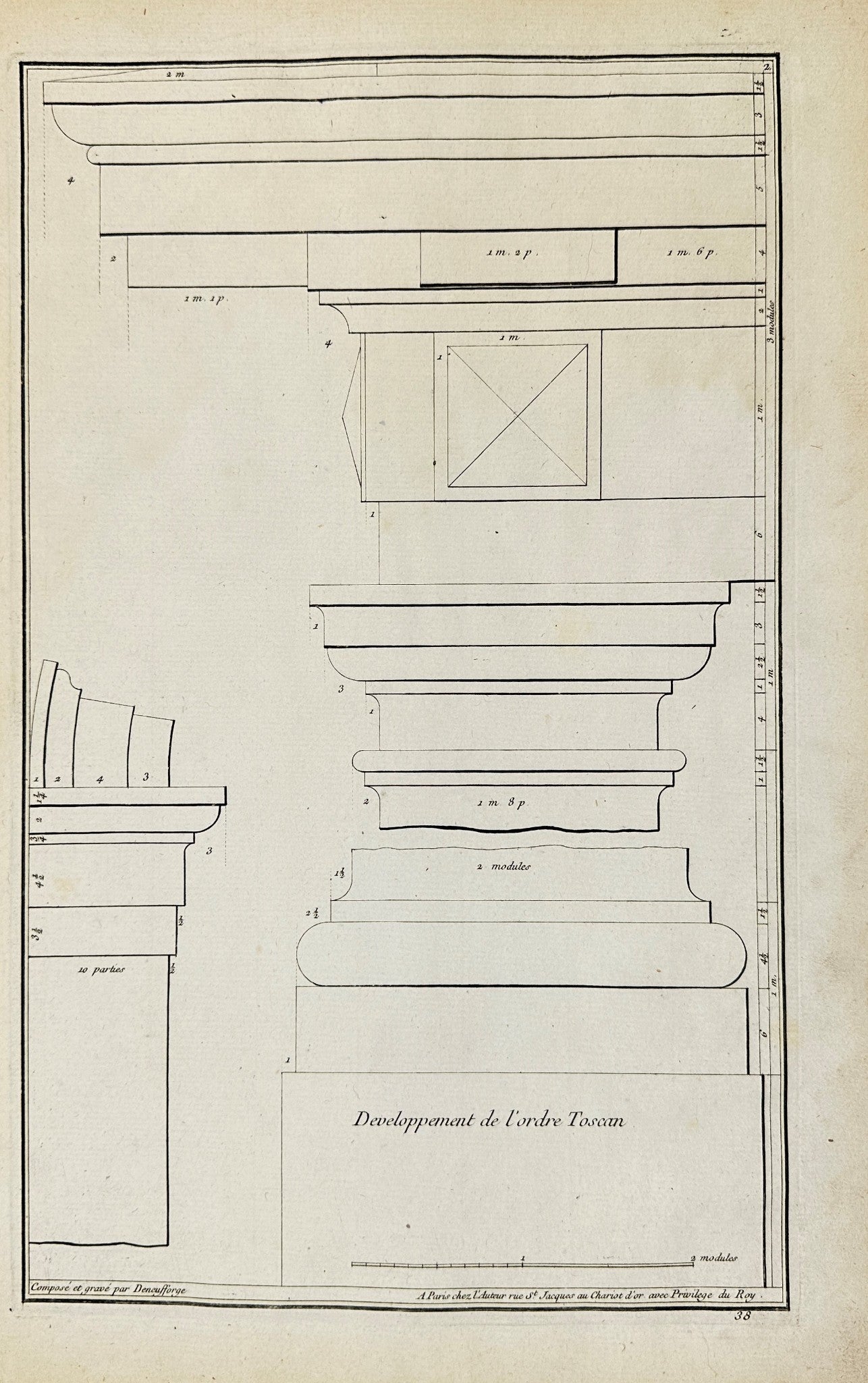 Antique Architectural  Print - Jean-Francois de Neufforge - Tuscan Order - F4