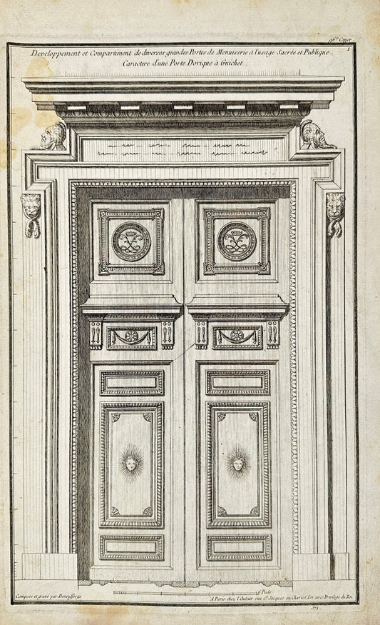 Antique Architectural  Print - Jean-Francois de Neufforge - Joinery Doors - F4