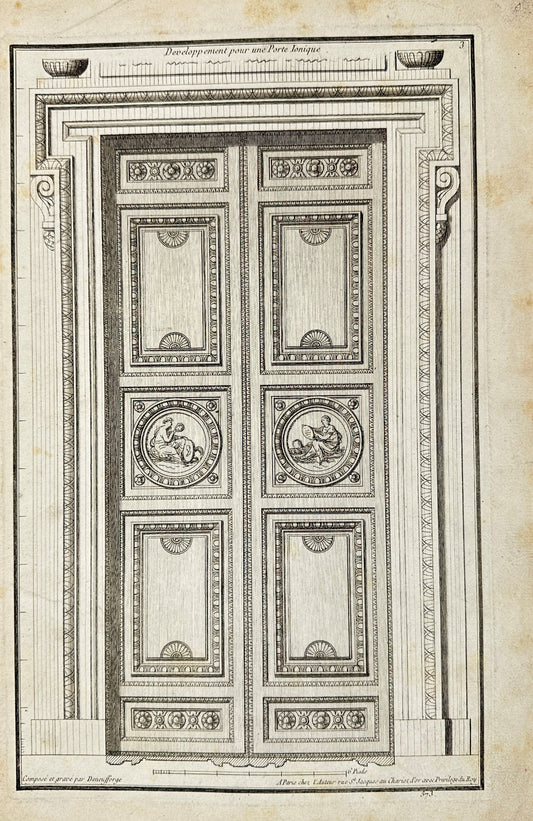 Antique Architectural Print - Development for an Lonic Door - France - F4