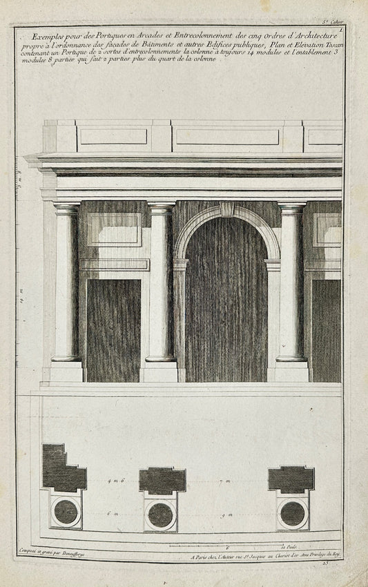 Antique Print - Jean-Francois de Neufforg - Design of a Portico - F4